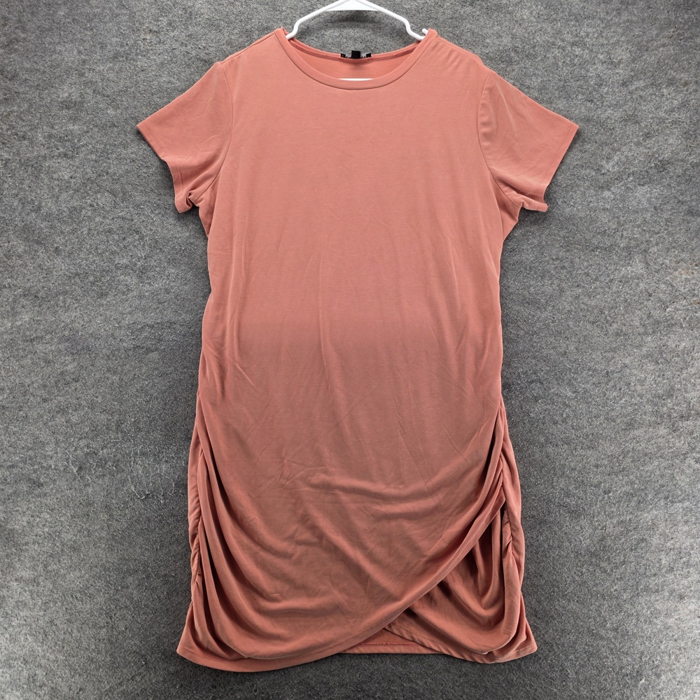 Express Dress Womens XL Pink Bodycon T-Shirt Short Crew Neck Ruched Jersey